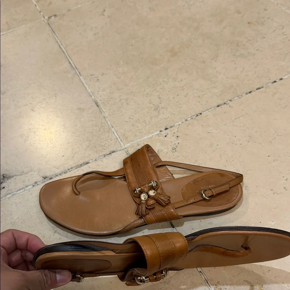 Gucci Tan Brown Leather Thong Slingback Sandals - Picture 8 of 9